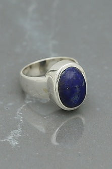 White Finish Lapis Lazuli Oval Ring In Sterling Silver