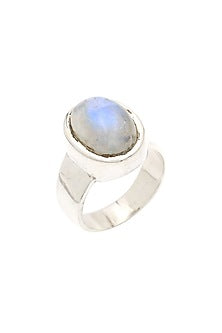 White Finish Moonstone Oval Ring In Sterling Silver