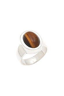 White Finish Tiger Eye Oval Ring In Sterling Silver