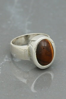 White Finish Tiger Eye Oval Ring In Sterling Silver
