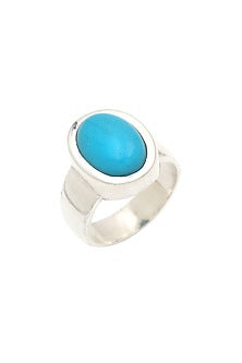 White Finish Turquoise Oval Ring In Sterling Silver