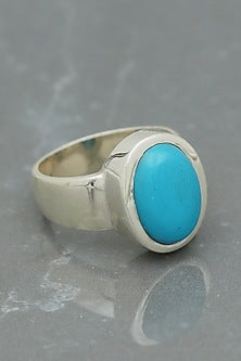 White Finish Turquoise Oval Ring In Sterling Silver