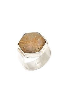 White Finish Quartz Hexagonal Ring In Sterling Silver