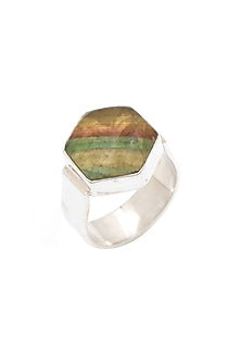 White Finish Fluorite Hexagonal Ring In Sterling Silver