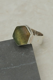 White Finish Fluorite Hexagonal Ring In Sterling Silver