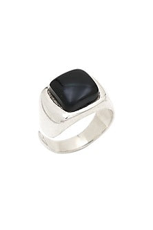 White Finish Black Onyx Ring In Sterling Silver