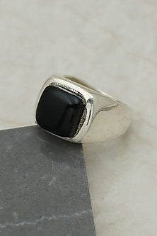 White Finish Black Onyx Ring In Sterling Silver