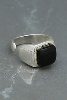 White Finish Black Onyx Ring In Sterling Silver