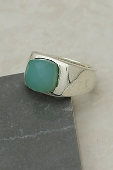White Finish Chalcedony Ring In Sterling Silver