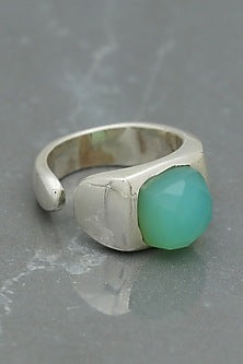 White Finish Chalcedony Ring In Sterling Silver