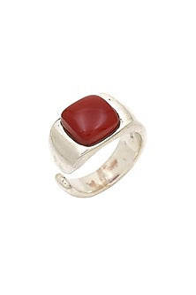 White Finish Red Onyx Ring In Sterling Silver