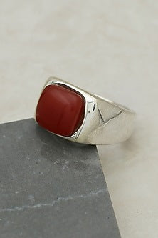 White Finish Red Onyx Ring In Sterling Silver