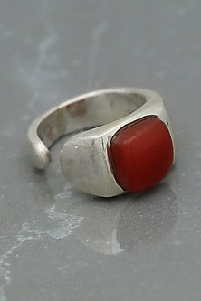 White Finish Red Onyx Ring In Sterling Silver