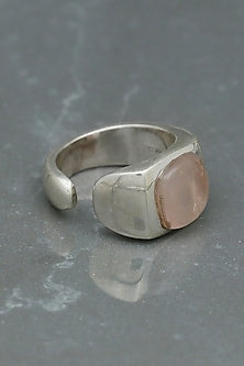 White Finish Rose Onyx Ring In Sterling Silver