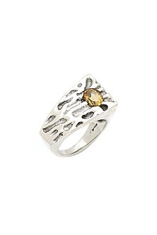 White Finish Citrine Striped Ring In Sterling Silver
