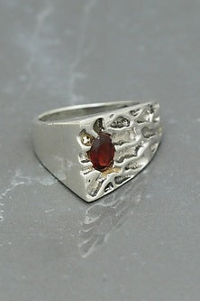 White Finish Garnet Ring In Sterling Silver