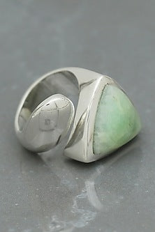 White Finish Aquamarine Ring In Sterling Silver