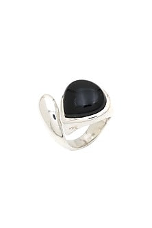 White Finish Black Onyx Ring In Sterling Silver