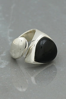 White Finish Black Onyx Ring In Sterling Silver