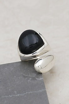 White Finish Black Onyx Ring In Sterling Silver