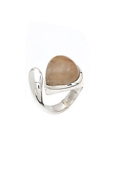 White Finish Golden Quartz Ring In Sterling Silver