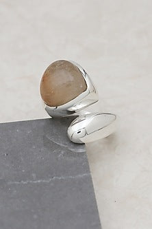White Finish Golden Quartz Ring In Sterling Silver