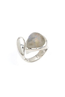 White Finish Moonstone Ring In Sterling Silver