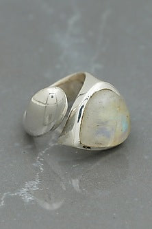 White Finish Moonstone Ring In Sterling Silver