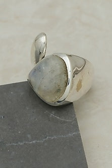 White Finish Moonstone Ring In Sterling Silver
