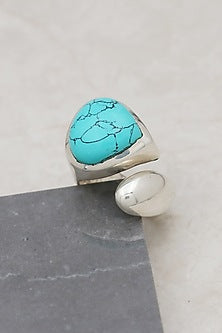 White Finish Turquoise Ring In Sterling Silver