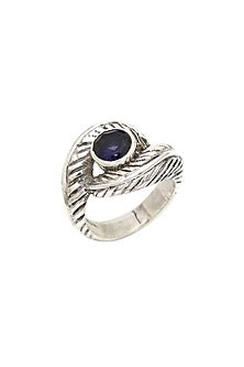 White Finish Iolite Evil-Eye Ring In Sterling Silver
