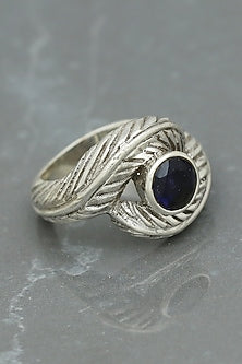 White Finish Iolite Evil-Eye Ring In Sterling Silver