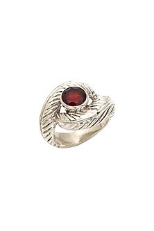 White Finish Garnet Evil-Eye Ring In Sterling Silver