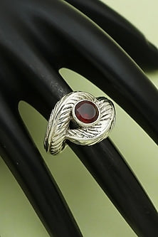 White Finish Garnet Evil-Eye Ring In Sterling Silver
