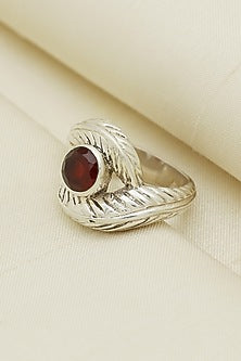 White Finish Garnet Evil-Eye Ring In Sterling Silver