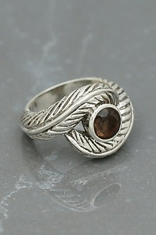 White Finish Quartz Evil-Eye Ring In Sterling Silver