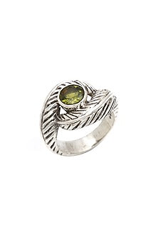 White Finish Peridot Evil-Eye Ring In Sterling Silver