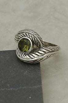 White Finish Peridot Evil-Eye Ring In Sterling Silver
