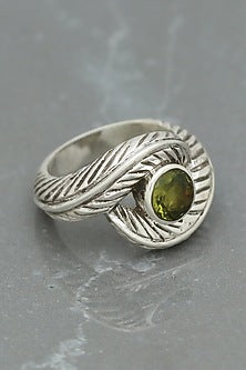 White Finish Peridot Evil-Eye Ring In Sterling Silver