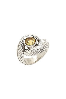 White Finish Citrine Evil-Eye Ring In Sterling Silver