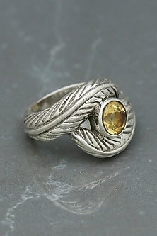 White Finish Citrine Evil-Eye Ring In Sterling Silver