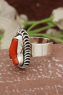 White Finish Raw Coral Ring In Sterling Silver