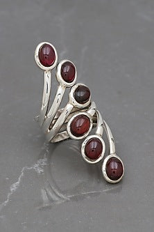 White Finish Garnet Ring In Sterling Silver
