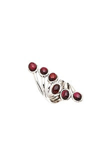 White Finish Garnet Ring In Sterling Silver