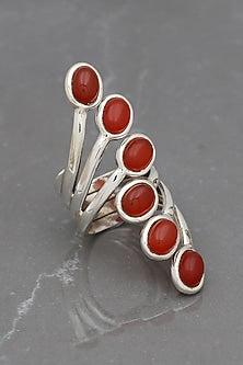 White Finish Red Onyx Pride Ring In Sterling Silver