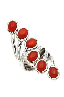 White Finish Red Onyx Pride Ring In Sterling Silver
