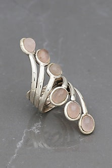 White Finish Rose Quartz Pride Ring In Sterling Silver
