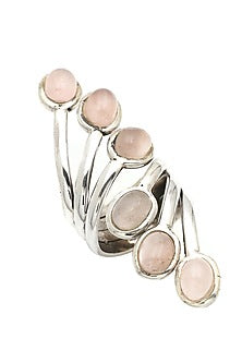 White Finish Rose Quartz Pride Ring In Sterling Silver