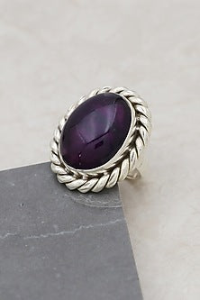 White Finish Amethyst Rope Ring In Sterling Silver