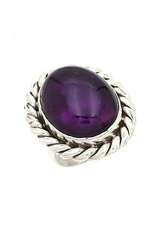 White Finish Amethyst Rope Ring In Sterling Silver